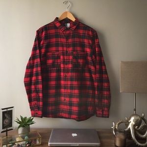 H&M Divided Red Plaid Long Sleeve Button Down
